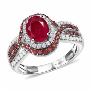 Mozambique Ruby , Red Sapphire and sparkling white Zircon Ring